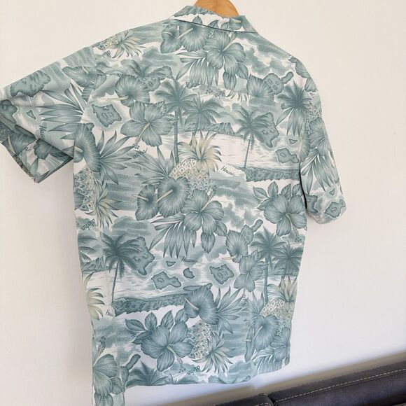 Vintage Trader Bay Hawaiian Shirt Blue & White Aloha Shirt Adult Mens L Soft 90s - Picture 15 of 16